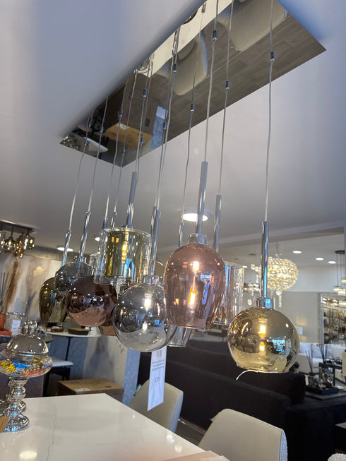 Issia Polished Chrome 12 Light Linear Pendant With Mixed Glass Shades